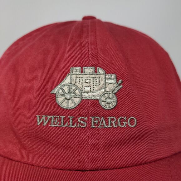 Wells Fargo Mens Slideback Hat Red Adjustable Embroidered Stagecoach Logo - Picture 4 of 12